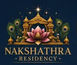 The Nakshathra Residency emblem: a gold temple gateway and a lotus under a star, on deep blue.